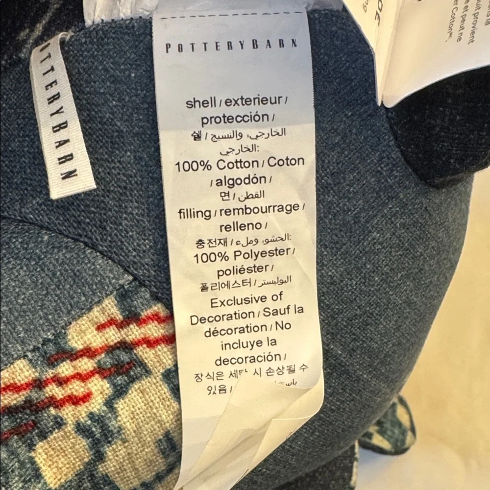 Pottery Barn Nelson Teddy Patchwork Pillow - Blue and Red - Picture 12 of 12
